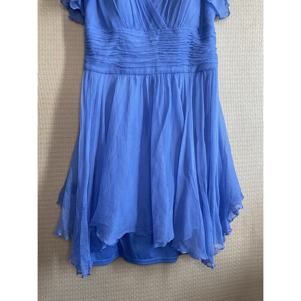 JC Collections Blue 100% Silk Chiffon Mini‎ Dress Women's Size 16 Wedding Party - Picture 7 of 15